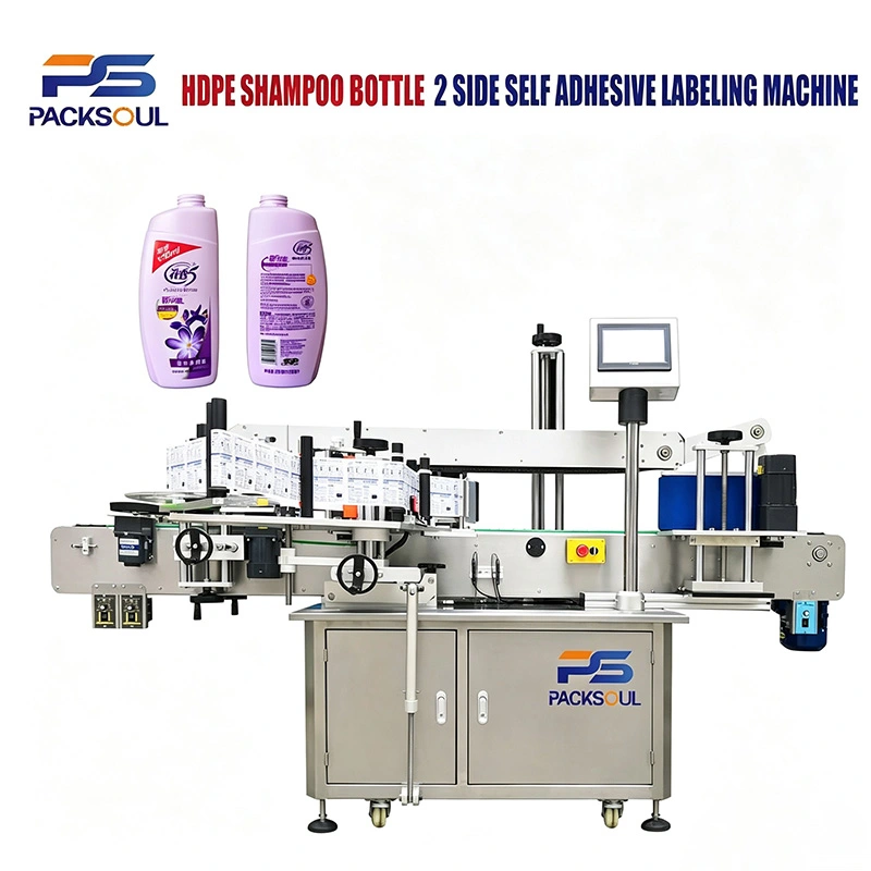 HDPE Shampoo Bottle Double Side Labeling Machine